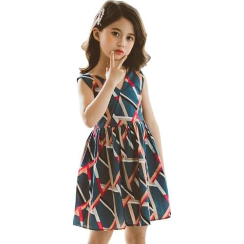 Dress Girl Geometric Party Dress For Girls Casual Style Party Dress For Children Summer Childrens Clothing 6 8 10 12 14