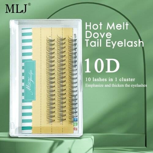 MLJ Eyelashes Black 10D Hot Melt Dove Tail Eyelash Hand Made Soft Extension Individual Cluster Feather Lashes Wholesale Items