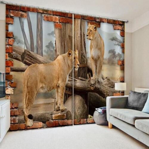 Luxury Blackout 3D Window Curtain For Living Room Custom forest animal lion curtains soundproof windproof curtains