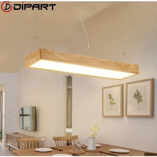 Modern Minimalist Solid Wood Pendant Light LED Strip Bar Lamp Rectangular Office Restaurant Cofe Pendant light Minimalist