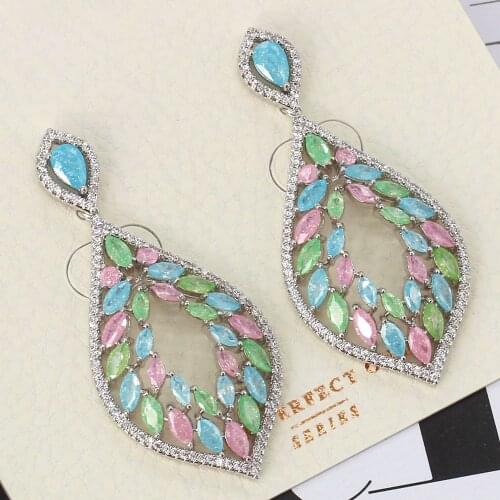 TIRIM Trendy Colorful Crystal Dangle Earrings for Women Fine Jewelry Accessory Black Plated Cubic Zirconia Earing for Woman Gift