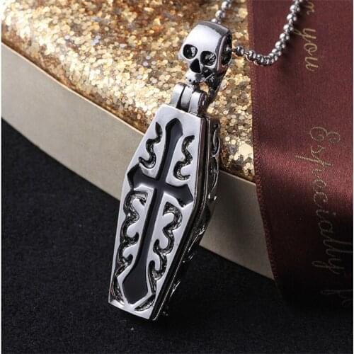 Vintage Silver Jewelry Grim Reaper Skull Necklaces Pendants Openable Coffin Pendants Necklace Present Necklace Women Men