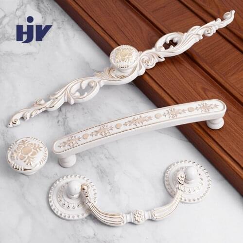 HJY Furniture Cabinet White Gold Pull Cupboard Wardrobe Door Vintage Handle Zinc Alloy Kitchen Cabinet Handle Knobs C22106
