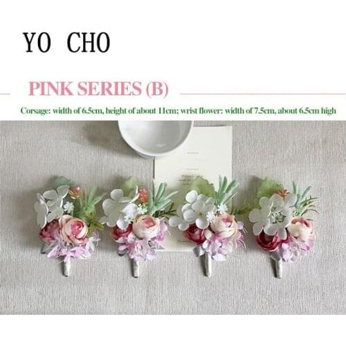 YO CHO DIY Exquisite Wedding Decoration Bridal Corsage Groom Boutonniere Rose Wrist Corsage Bracelet Greenery Costume Decortion