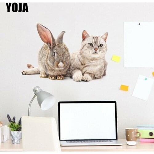 YOJA 50.9×35CM Cute Bunny Cat Funny Bedroom Wall Sticker Home Living Room Decoration Decal 8WS0202