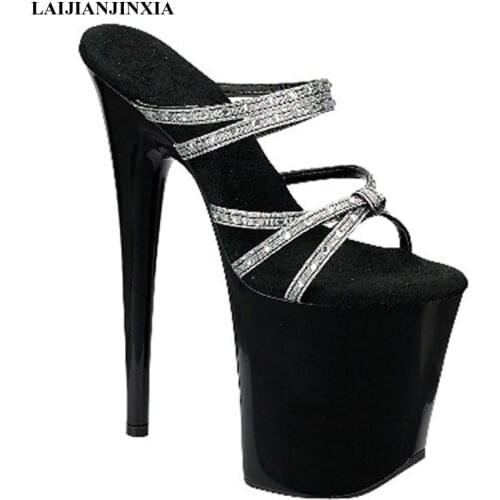 LAIJIANJINXIA New 20CM Ultra High Heels Fashion Slippers Bride Sexy Crystal Shoes 8 Inch High Heel Platform Exotic Dancer Shoes