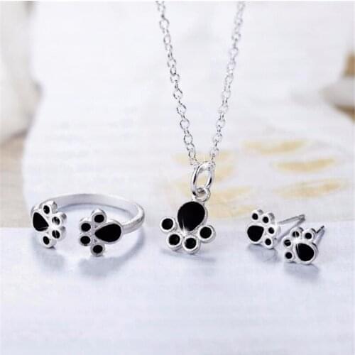 KOFSAC 2018 Hot Sale Fashion 925 Sterling Silver Stud Earring Cute Cat Claw Pendant Necklaces For Women Open Ring Jewelry Sets