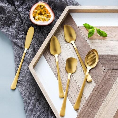 Gold Dessert Spoon Stainless Steel Tea Coffee Spoon Ice Cream Cake Spoons Drinkware Avocado Knife Kitchen Tableware