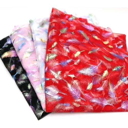 1Meter Colorful Feather Printed Tulle Organza Mesh Fabric DIY Handmade Baby Girl Dress Skirt Headband Garment Sewing Material