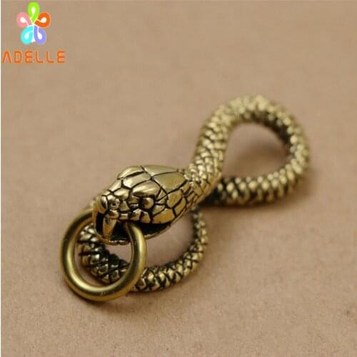 100% Solid Brass Vintage SNAKE Carving Handmade Keyring Car Accessory Jelwery Pendant Gift Finding DIY decor Free Shipping