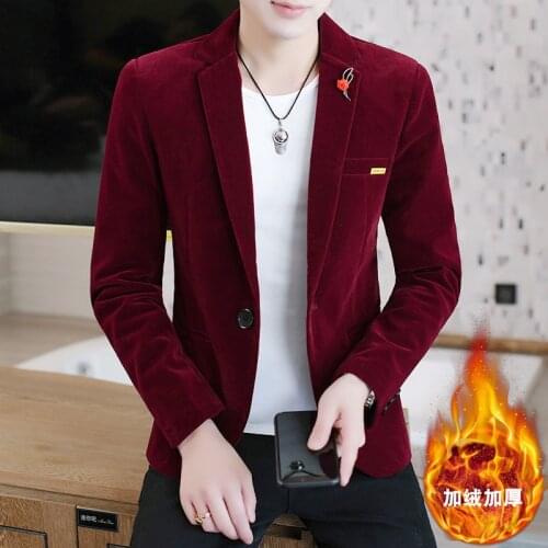 2021 Mens Autumn New Gold Velvet Suit plus Velvet Thick Slim Fit Youth Fashion Leisure blazer