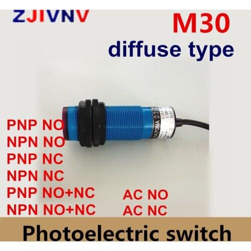 5PCS M30 diffuse type DC NPN/PNP NO NC NO+NC, AC NO/NC photoelectric sensor/photocell sensor switch detect distance 70cm