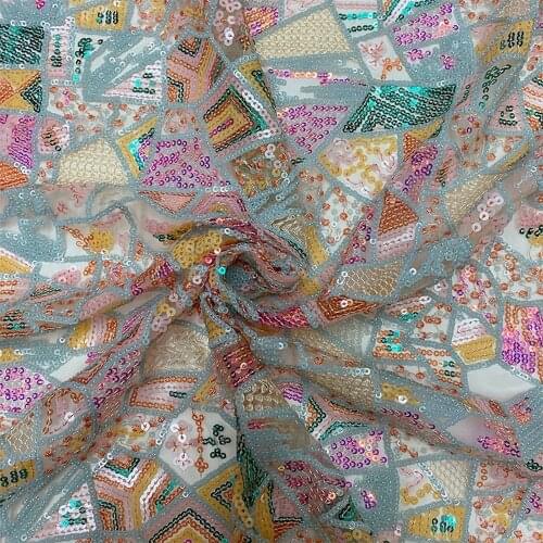 50cm*125cm Mesh Sequin Fabric Geometric Embroidery Fabric Multicolor Sequins Dress Fabric for DIY Apparel Garment Accessories