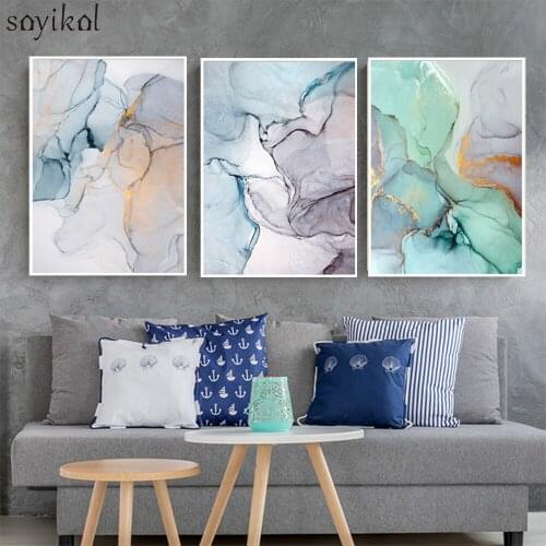 Abstract Canvas Painting Large Wall Art Pictures For Living Room Mix Color Marble Vein Poster And Print on Canvas Home Decor