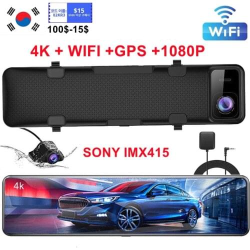 4K Car Video recorder 12inch Rearview mirror Car dvr Sony IMX415 HD 3840*2160P Dash cam With GPS Night vision Reverse camera