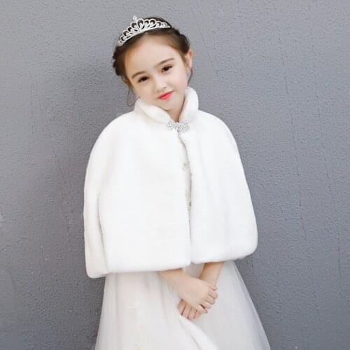 White cape faux fur shawl childrens cloak winter warm princess dress jacket wedding accessories shawl