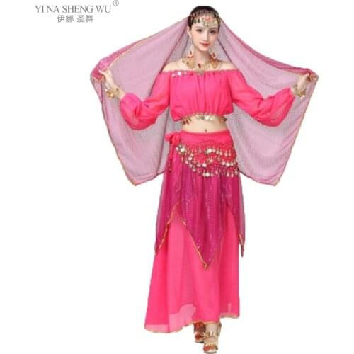 Bollywood Dance Costumes Indian Belly Dance Costumes Set For Women Chiffon Bollywood Orientale Belly Dance Costume Set Top Skirt