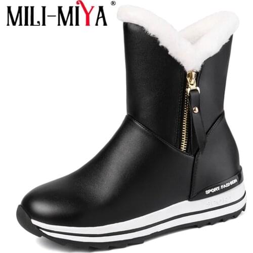 MILI-MIYA Women Winter Snow Boots Plus Size 34-42 Hot Sale 4 Color PU Leather Non-Slip Waterproof Warm Ankle Boots handmade