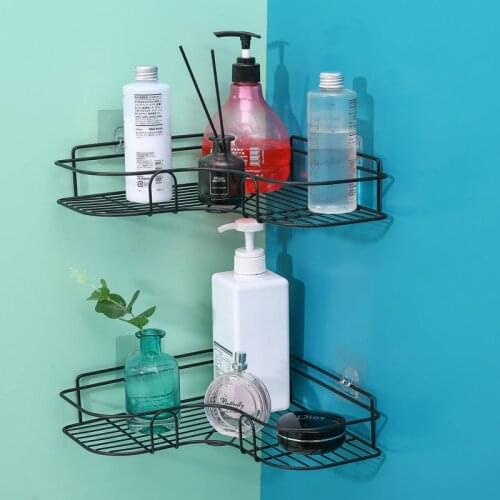 Black Bathroom Shampoo Storage Rack Holder Kitchen Seasoning Rack Punch Corner Frame Shower Shelf Robe Hook Bathroom Accessories