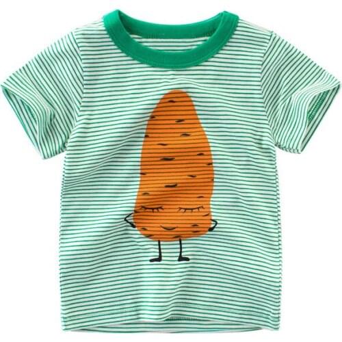 Kids T-shirts Baby Boys Cotton Clothes Summer Short Sleeves T shirt Baby Girls Cartoon Carrot stripe Tops Tees