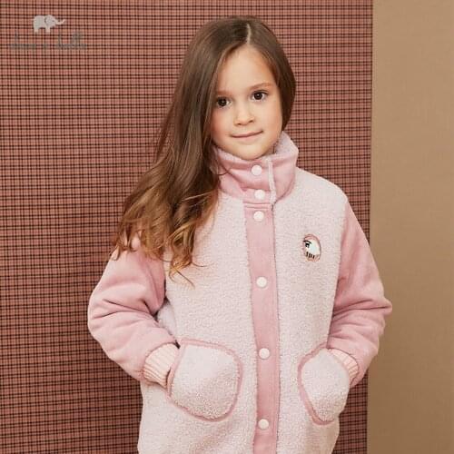 DKH15190 dave bella winter kids girls fashion cartoon letter pockets padded coat children cute tops high quality outerwear