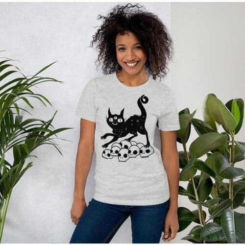 Skeletons and cats Gothic t-shirt women fashion 100% Cotton casual graphic funny quote hipster aesthetic unisex tee top tshirts