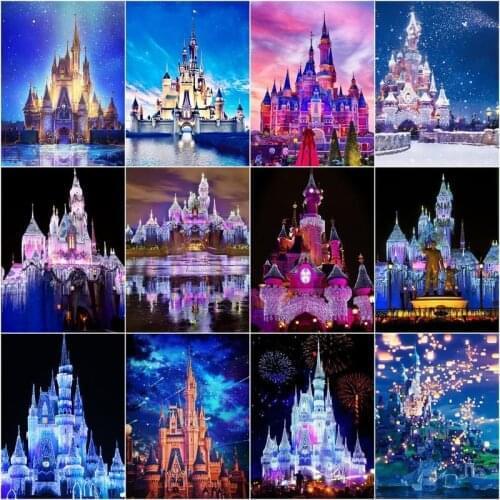 CHENISTORY DIY Framed Oil Painting By Numbers For Kids Drawing On Canvas Castle Landscape Handmade Home Decoration 60x75cm