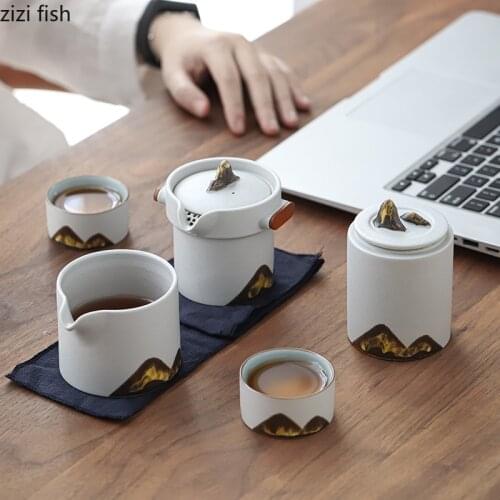 Ceramic Kung Fu Tea Set Stoneware Teapot Teacup Outdoor Tea Utensils One Pot and Two Cups Portable Travel Tea Set Teaware Sets