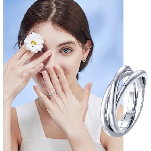 2mm Thin Rolling Triple Interlocked Ring for Women Stainless Steel Multi Band Intertwining Rings of 3peies Stacking