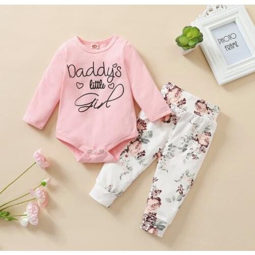 Baby Girl Clothes Set Autumn Newborn Infant Letter Romper Top Floral Printed Pants Outfit For Toddler Clothing Sets