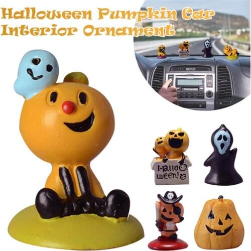 Creative Ghost Pumpkin Figurine Halloween Cartoon Resin Ornament For Garden Home Car Interior Resin Decoration Halloween Gift