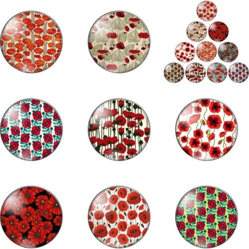 Red Poppies Rose Beautiful Flowers Painting 12mm/20mm/25mm/30mm Round Photo Glass Cabochon Demo Flat Back Making Findings