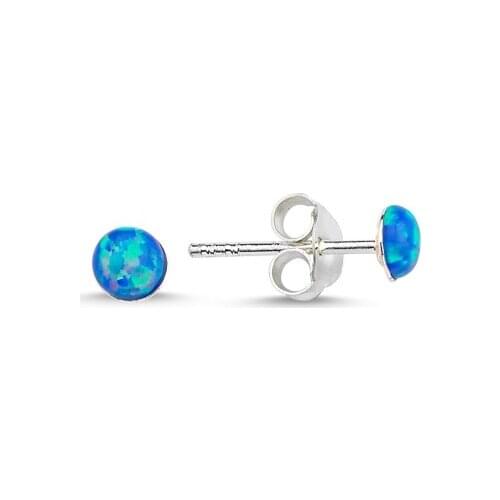 KUTAYDAN 4mm Round Blue Opal Earrings 925 Sterling Silver
