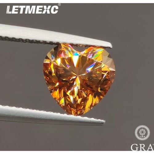 Letemexc Top Champagne Moissanite Lab Diamond Heart Cut 9x9mm 3.0 Carat with GRA Certificate