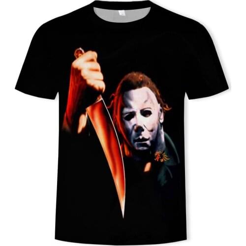 Halloween 3D printing fashion mens and womens short-sleeved T-shirt soft material outdoor casual loose mens T-shirt
