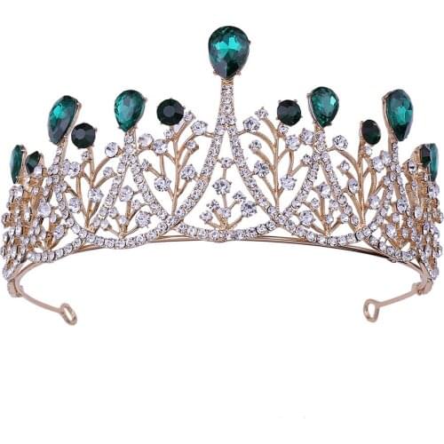 Fashion Hairwear Baroque Queen Princess Crown Head Jewelry Red Blue Rhinestone Tiaras Headband for Bride Wedding Diadem Crown