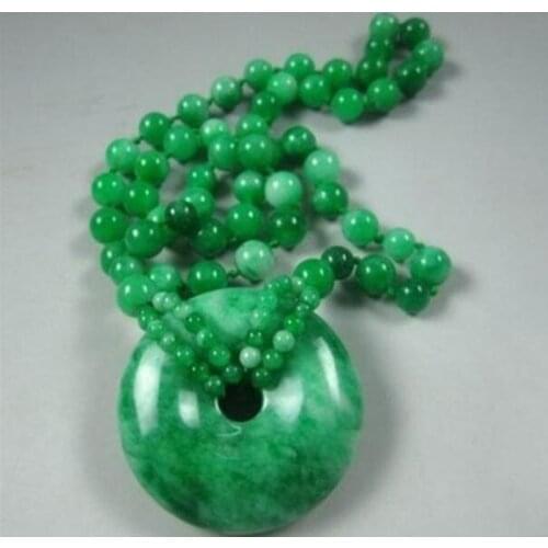 Fashion Natural Han Jade Green Round Bead Pendant Necklace Lucky Amulet Women Party Jewelry