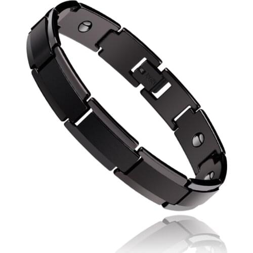 New Fashion Top Quality Black Tone Tungsten Steel Bracelets for Man Length Adjustable 10mm Width Inlay the Energy Magnetic Stone