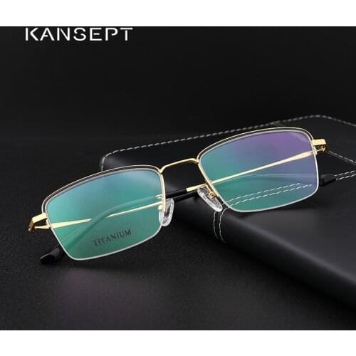 Titanium Alloy Glasses Frame Men Ultralight Square Myopia Prescription Eyeglasses Half Rim Optical Frame Men Eyewear#190006