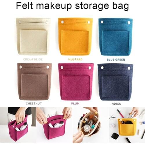 2019 New Women Portable Makeup Bag Felt Fabric Insert Handbag Cosmetics Organizer Trousse Maquillage Femme Neceser Maquillaje