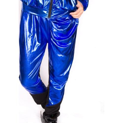 New Fashion Spring Autumn Black Blue Patchwork Loose Stage Performance Wear Hiphop Jazz Show Clothing Dance Haren Pants S-XL