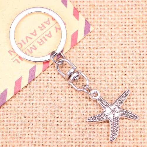New Fashion Keychain 25x26mm marine starfish Pendants DIY Men Jewelry Car Key Chain Ring Holder Souvenir For Gift