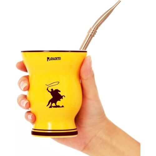 Original Yerba Mate Ceramic Cups Argentina Gourds Natural Shape With Straw Stainless Steel Mug 200ML