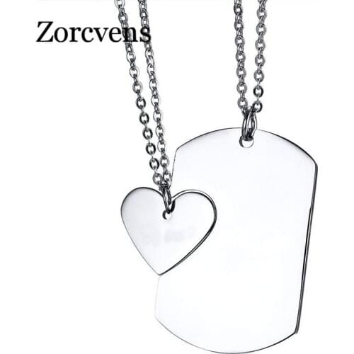 Modyle Couple Necklace ID Dog Tag Heart Pendant High Polished Stainless Steel Trendy Women Men Jewelry