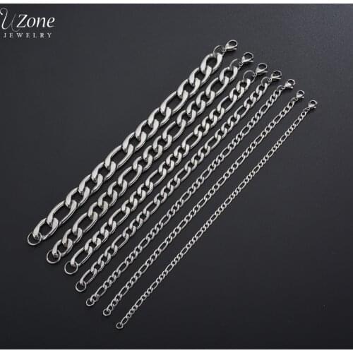 Uzone High Polished Stainless Steel Figaro 1:3 NK Chain Necklaces Solid Punk Silver Necklace for Men Daily Wearing Gift Jewelry