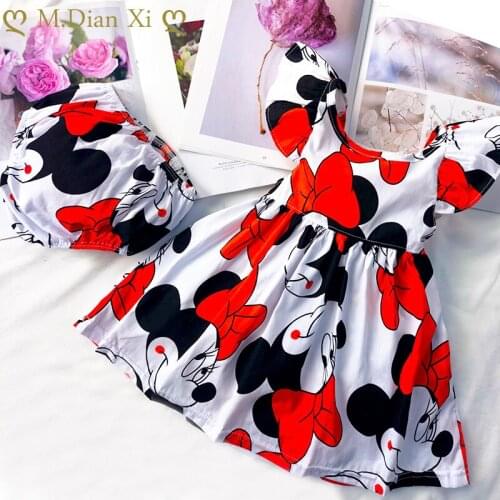 Toddler Baby Girls Dress Summer Dress Flying Sleeve Newborn Infant Dress Cotton Minnie Dress+Underwear Pants for Baby Girls 2PCS