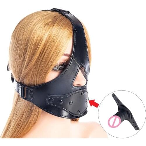 Realistic Penis Gag Dildo Open Mouth Plug Removable Leather Bdsm Sex Bondage Lesbian Strapon Head Harness Adult Games For Women