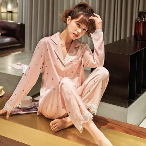 Pink Women Rayon Pajamas Sets Sexy Notched Pyjamas Print Summer Lace Trim Sleepwear Nightwear Lounge Home Clothes M-XXL