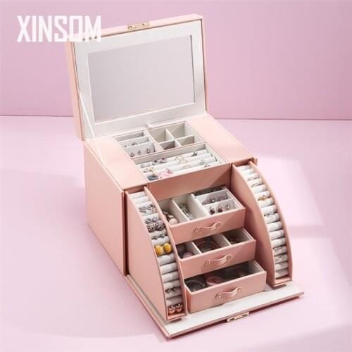 XINSOM Big Women Jewelry Box Luxury Four Layers High Capacity Jewelry Storage Box Creative Jewelry Case Casket Girls Gift BX86