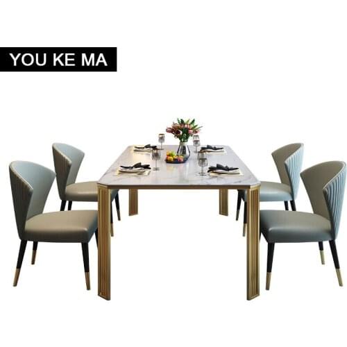 Customized light luxury post-modern dining-table rectangular apartment stone plate dining tables and chairs set dining table